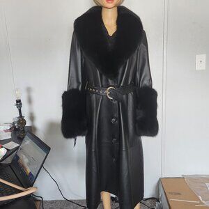 #685 Leather/fox fur coat